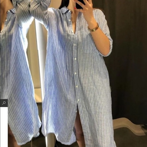 ZARA NWT striped oversized linen tunic dress-Sz M - Picture 3 of 9
